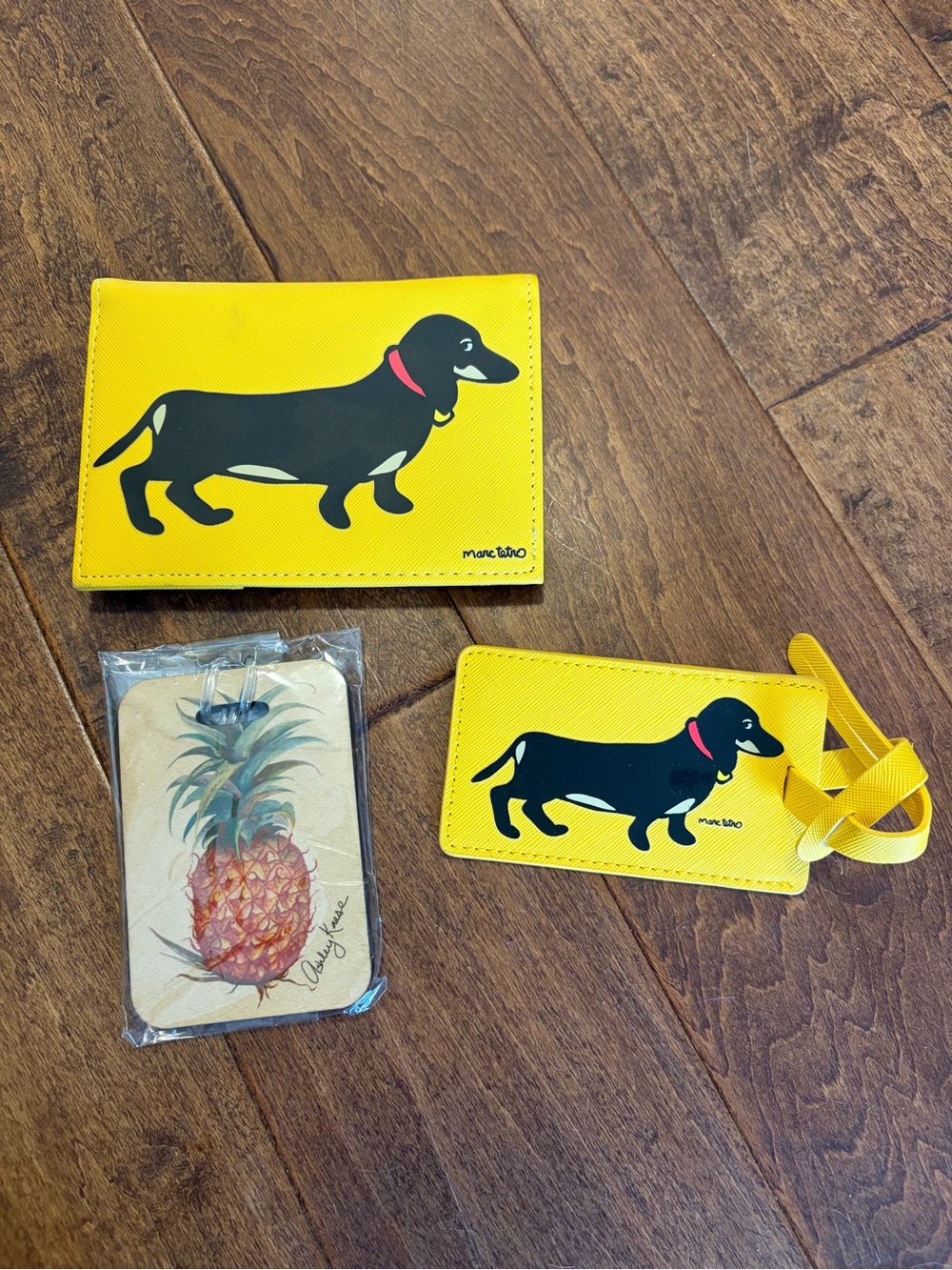 Marc Tetro Yellow Dachshund Dog Passport Holder & Luggage Tag Set
